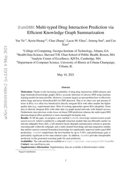 SumGNN: Multi-typed Drug Interaction Prediction via Efficient Knowledge
  Graph Summarization