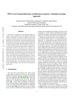 DNS Covert Channel Detection via Behavioral Analysis: a Machine Learning
  Approach
