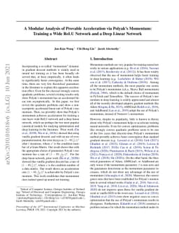 A Modular Analysis of Provable Acceleration via Polyak's Momentum:
  Training a Wide ReLU Network and a Deep Linear Network