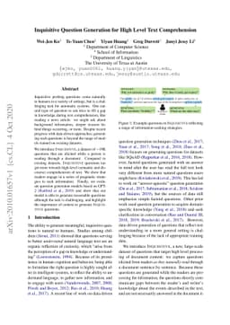Inquisitive Question Generation for High Level Text Comprehension
