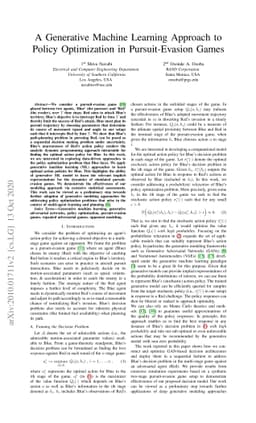 A Generative Machine Learning Approach to Policy Optimization in
  Pursuit-Evasion Games