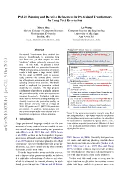 PAIR: Planning and Iterative Refinement in Pre-trained Transformers for
  Long Text Generation