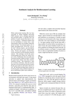 Sentiment Analysis for Reinforcement Learning