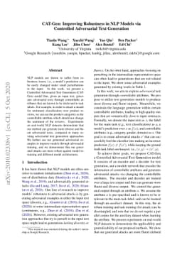 CAT-Gen: Improving Robustness in NLP Models via Controlled Adversarial
  Text Generation