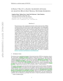 A Panda? No, It's a Sloth: Slowdown Attacks on Adaptive Multi-Exit
  Neural Network Inference