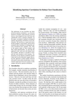 Identifying Spurious Correlations for Robust Text Classification