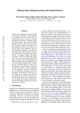 Efficient Meta Lifelong-Learning with Limited Memory