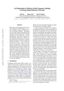 An Exploration of Arbitrary-Order Sequence Labeling via Energy-Based
  Inference Networks