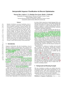 Interpretable Sequence Classification via Discrete Optimization
