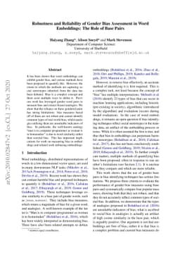 Robustness and Reliability of Gender Bias Assessment in Word Embeddings:
  The Role of Base Pairs