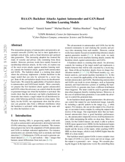 BAAAN: Backdoor Attacks Against Autoencoder and GAN-Based Machine
  Learning Models