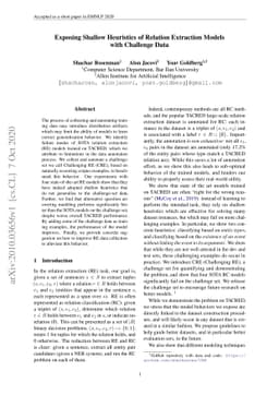 Exposing Shallow Heuristics of Relation Extraction Models with Challenge
  Data