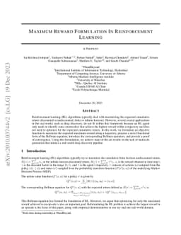 Maximum Reward Formulation In Reinforcement Learning