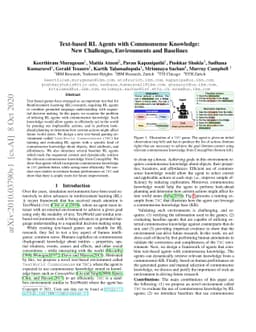 Text-based RL Agents with Commonsense Knowledge: New Challenges,
  Environments and Baselines