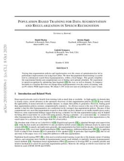 Population Based Training for Data Augmentation and Regularization in
  Speech Recognition