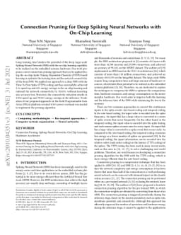 Connection Pruning for Deep Spiking Neural Networks with On-Chip
  Learning