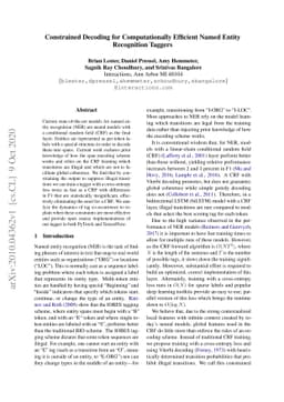 Constrained Decoding for Computationally Efficient Named Entity
  Recognition Taggers