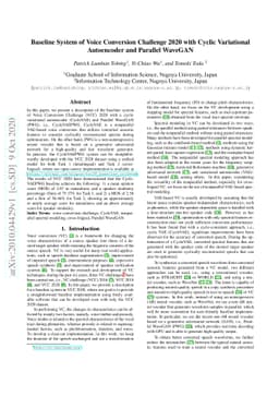 Baseline System of Voice Conversion Challenge 2020 with Cyclic
  Variational Autoencoder and Parallel WaveGAN