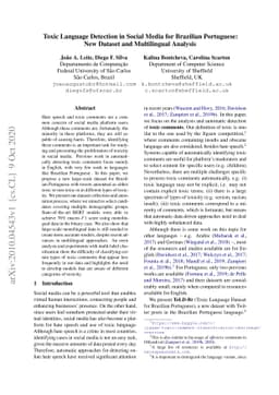 Toxic Language Detection in Social Media for Brazilian Portuguese: New
  Dataset and Multilingual Analysis