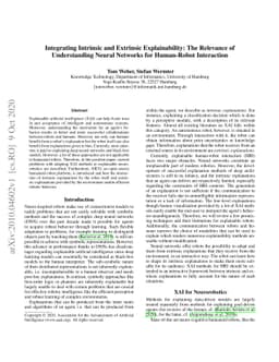 Integrating Intrinsic and Extrinsic Explainability: The Relevance of
  Understanding Neural Networks for Human-Robot Interaction