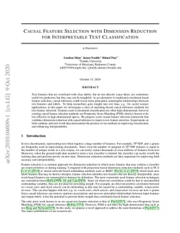 Causal Feature Selection with Dimension Reduction for Interpretable Text
  Classification