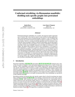 Conformal retrofitting via Riemannian manifolds: distilling
  task-specific graphs into pretrained embeddings