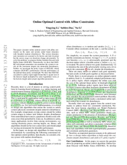 Online Optimal Control with Affine Constraints