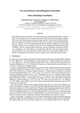 Cue-word Driven Neural Response Generation with a Shrinking Vocabulary