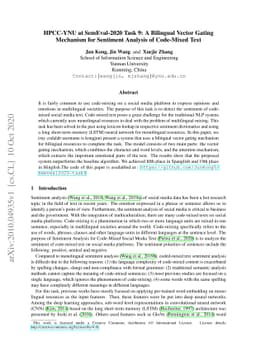 HPCC-YNU at SemEval-2020 Task 9: A Bilingual Vector Gating Mechanism for
  Sentiment Analysis of Code-Mixed Text
