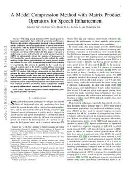 A Model Compression Method with Matrix Product Operators for Speech
  Enhancement