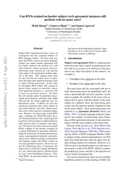 Can RNNs trained on harder subject-verb agreement instances still
  perform well on easier ones?