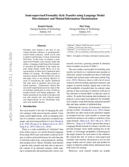 Semi-supervised Formality Style Transfer using Language Model
  Discriminator and Mutual Information Maximization
