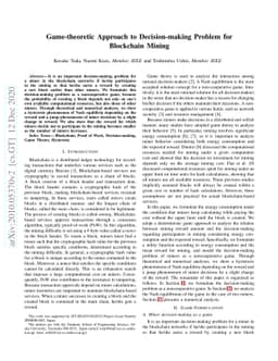 Game-theoric approach to decision-making problem for blockchain mining