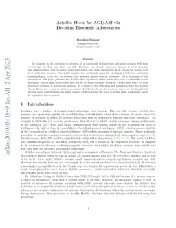 Achilles Heels for AGI/ASI via Decision Theoretic Adversaries