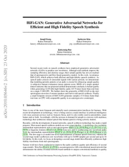 HiFi-GAN: Generative Adversarial Networks for Efficient and High
  Fidelity Speech Synthesis