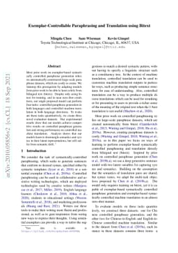 Exemplar-Controllable Paraphrasing and Translation using Bitext