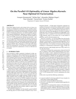On the Parallel I/O Optimality of Linear Algebra Kernels: Near-Optimal
  LU Factorization