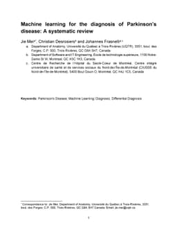 Machine learning for the diagnosis of Parkinson's disease: A systematic
  review