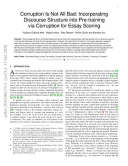 Corruption Is Not All Bad: Incorporating Discourse Structure into
  Pre-training via Corruption for Essay Scoring