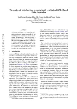 The workweek is the best time to start a family -- A Study of GPT-2
  Based Claim Generation