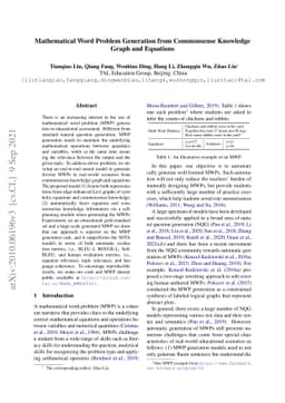 Mathematical Word Problem Generation from Commonsense Knowledge Graph
  and Equations