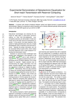 Experimental Demonstration of Optoelectronic Equalization for
  Short-reach Transmission with Reservoir Computing