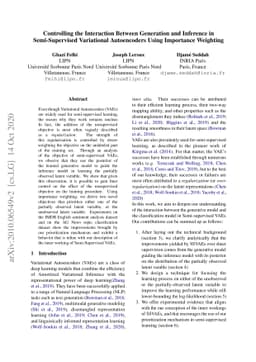 Controlling the Interaction Between Generation and Inference in
  Semi-Supervised Variational Autoencoders Using Importance Weighting