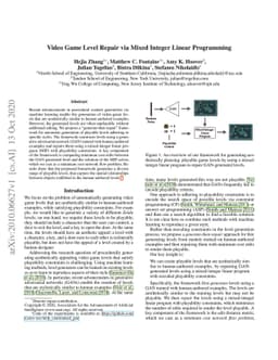Video Game Level Repair via Mixed Integer Linear Programming