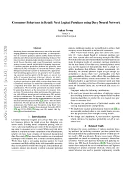 Consumer Behaviour in Retail: Next Logical Purchase using Deep Neural
  Network