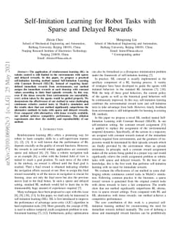Self-Imitation Learning for Robot Tasks with Sparse and Delayed Rewards