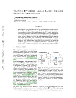 Training Invertible Linear Layers through Rank-One Perturbations