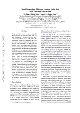 Semi-Supervised Bilingual Lexicon Induction with Two-way Interaction