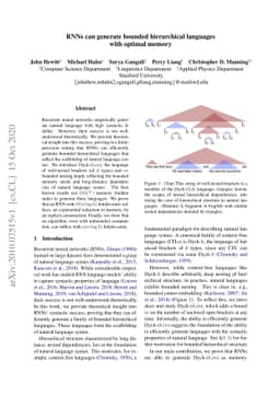 RNNs can generate bounded hierarchical languages with optimal memory