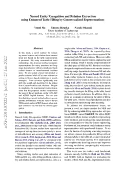 Named Entity Recognition and Relation Extraction using Enhanced Table
  Filling by Contextualized Representations